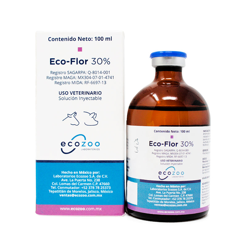 Eco-Flor 30% — Antibiótico de amplio espectro con mucolítico y antiinflamatorio para Porcinos