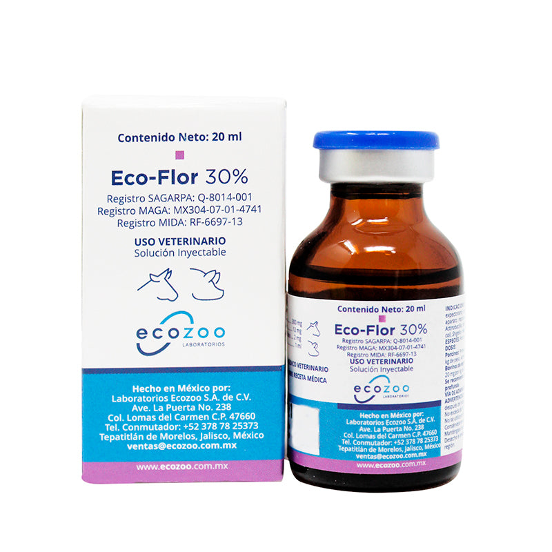 Eco-Flor 30% — Antibiótico de amplio espectro con mucolítico y antiinflamatorio para Porcinos