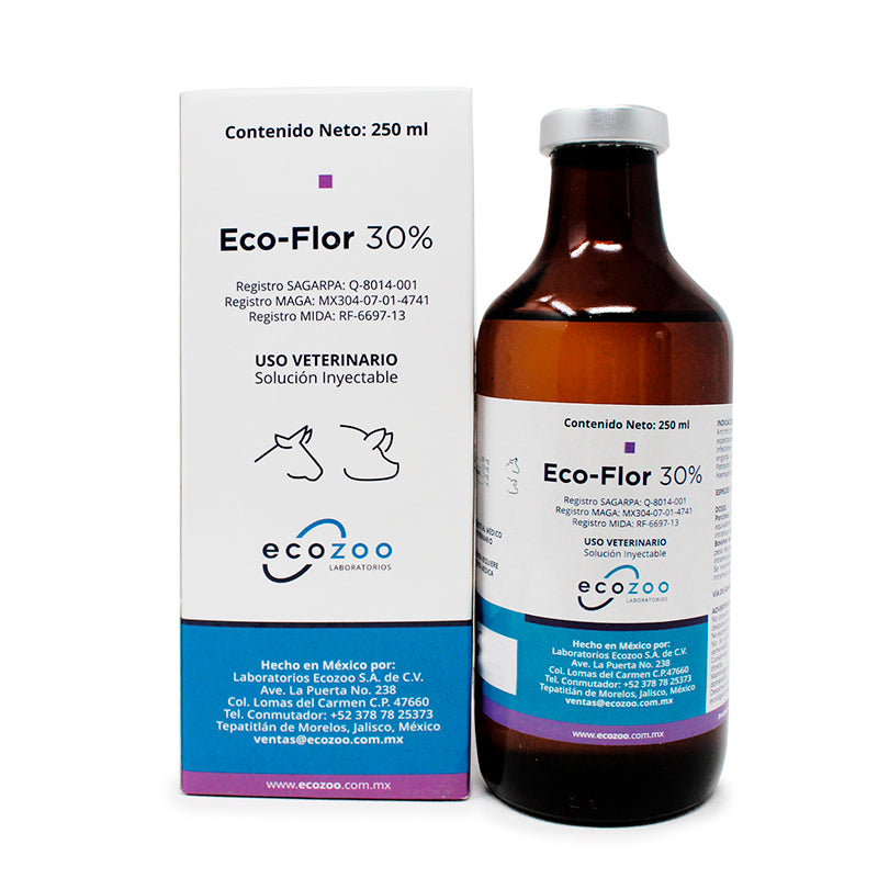 Eco-Flor 30% — Antibiótico de amplio espectro con mucolítico y antiinflamatorio para Porcinos